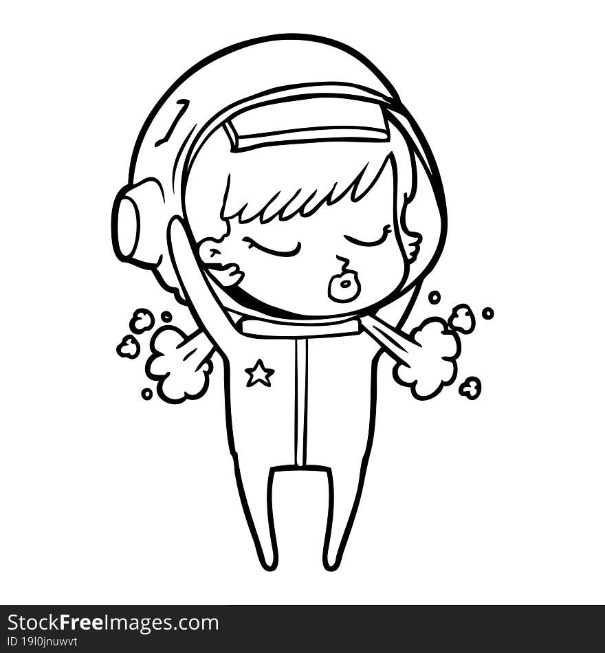 cartoon pretty astronaut girl taking off helmet. cartoon pretty astronaut girl taking off helmet