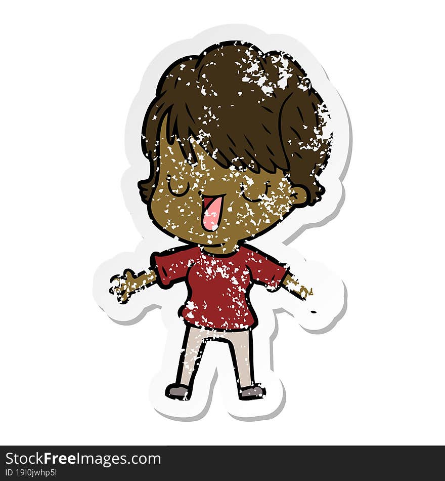 distressed sticker of a cartoon woman talking