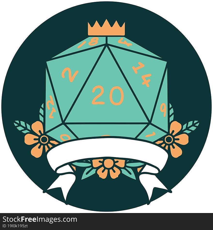 natural 20 critical hit D20 dice roll icon