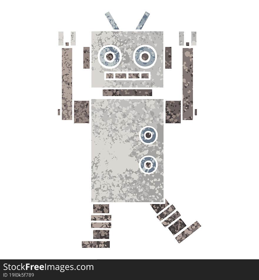 retro illustration style cartoon dancing robot