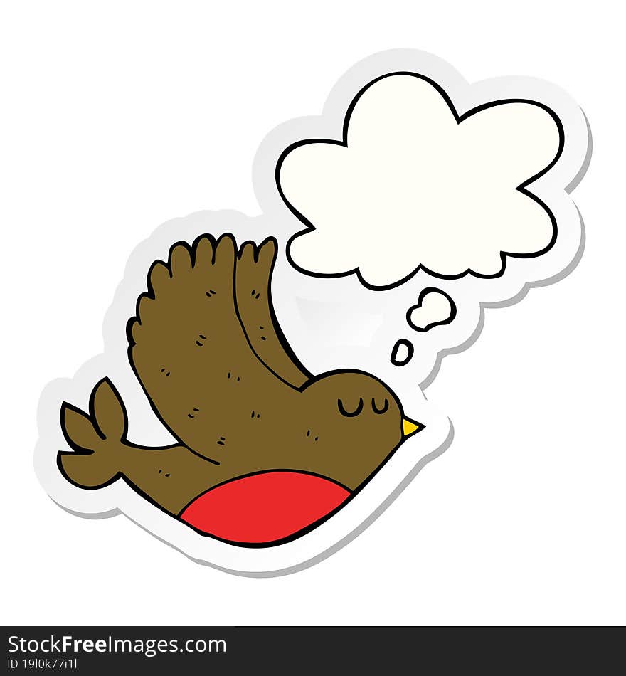 cartoon flying bird and thought bubble as a printed sticker