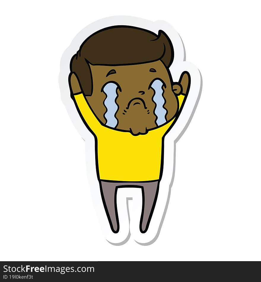 Sticker Of A Cartoon Man Crying