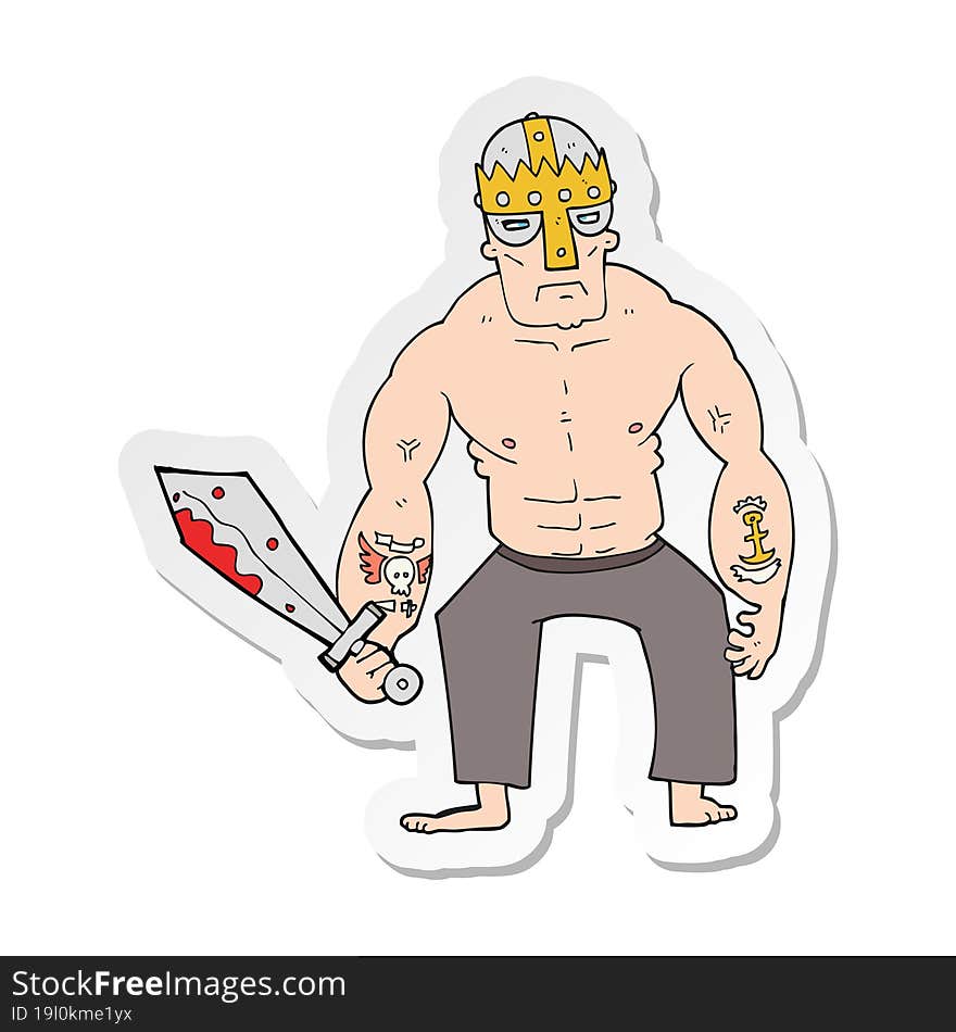 sticker of a cartoon warrior