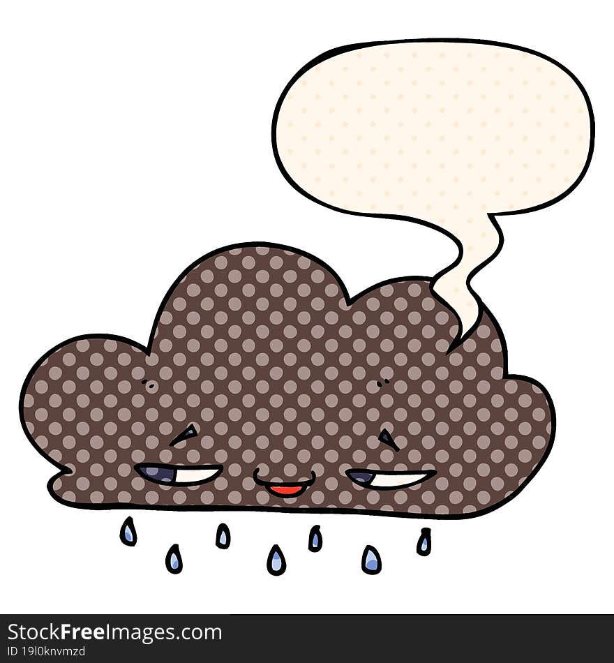 Cartoon Rain Cloud And Speech Bubble In Comic Book Style