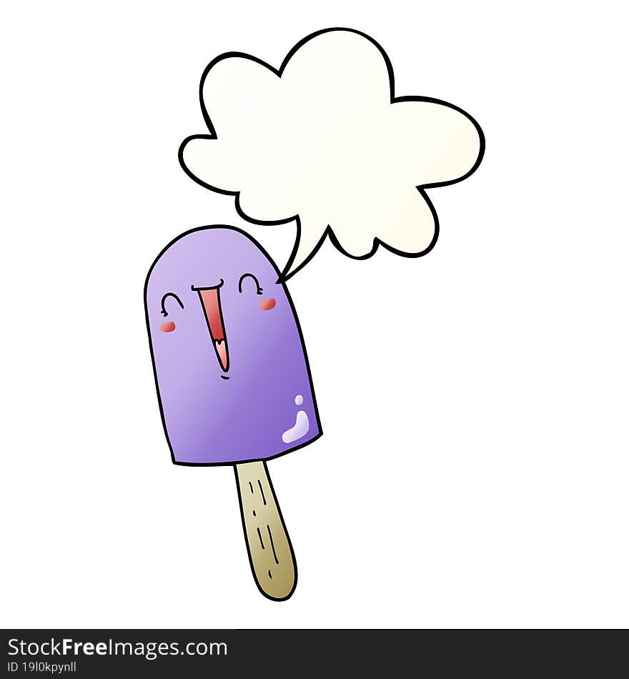 cartoon happy ice lolly with speech bubble in smooth gradient style