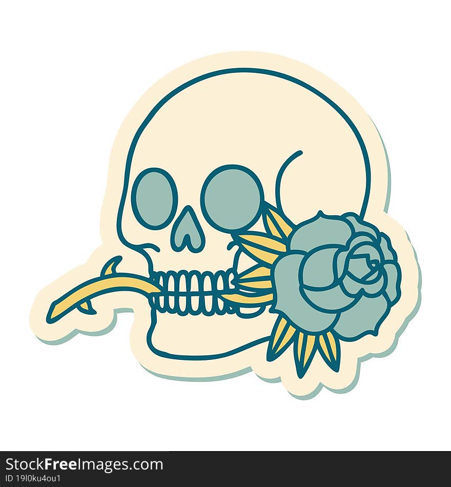 Tattoo Style Sticker Of A Skull And Rose