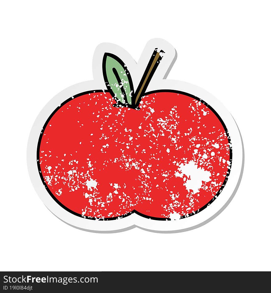 distressed sticker of a cute cartoon red apple