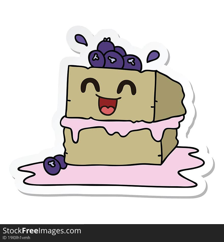 Sticker Of A Quirky Hand Drawn Cartoon Happy Cake Slice