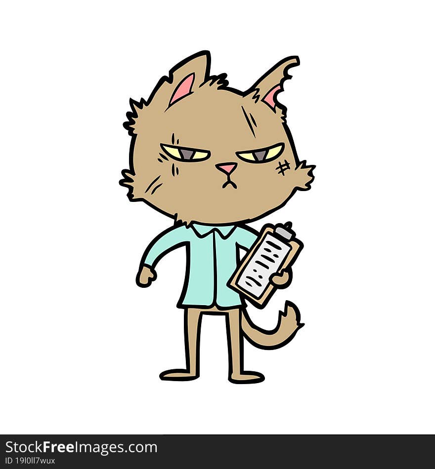 tough cartoon cat with clipboard. tough cartoon cat with clipboard