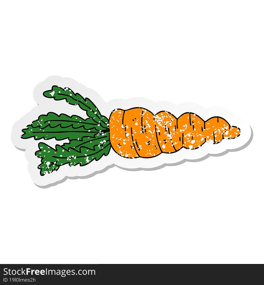 distressed sticker of a quirky hand drawn cartoon carrot