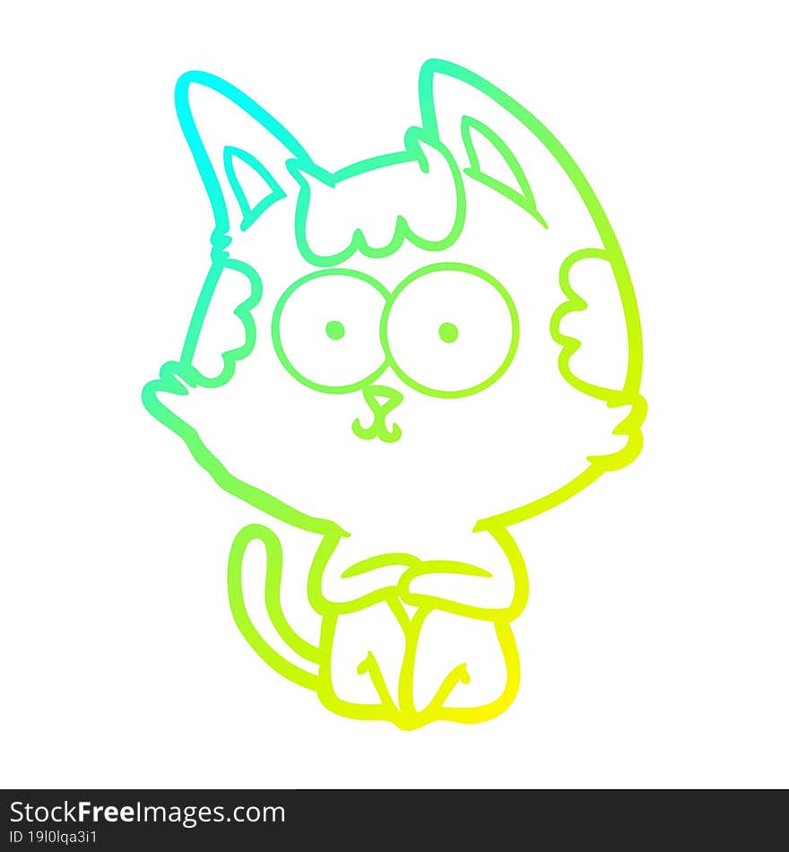 cold gradient line drawing of a happy cartoon cat