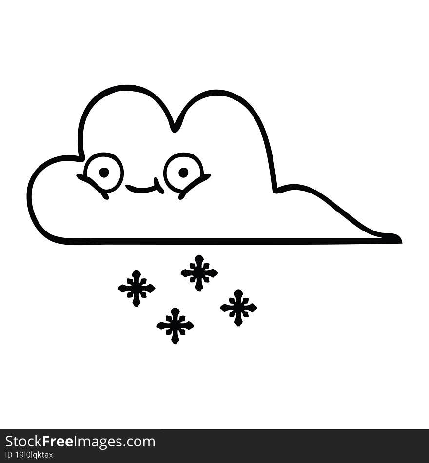 line drawing cartoon of a snow cloud