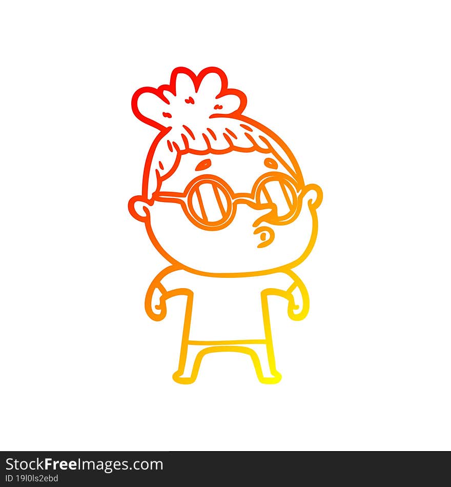 warm gradient line drawing cartoon woman wearing glasses