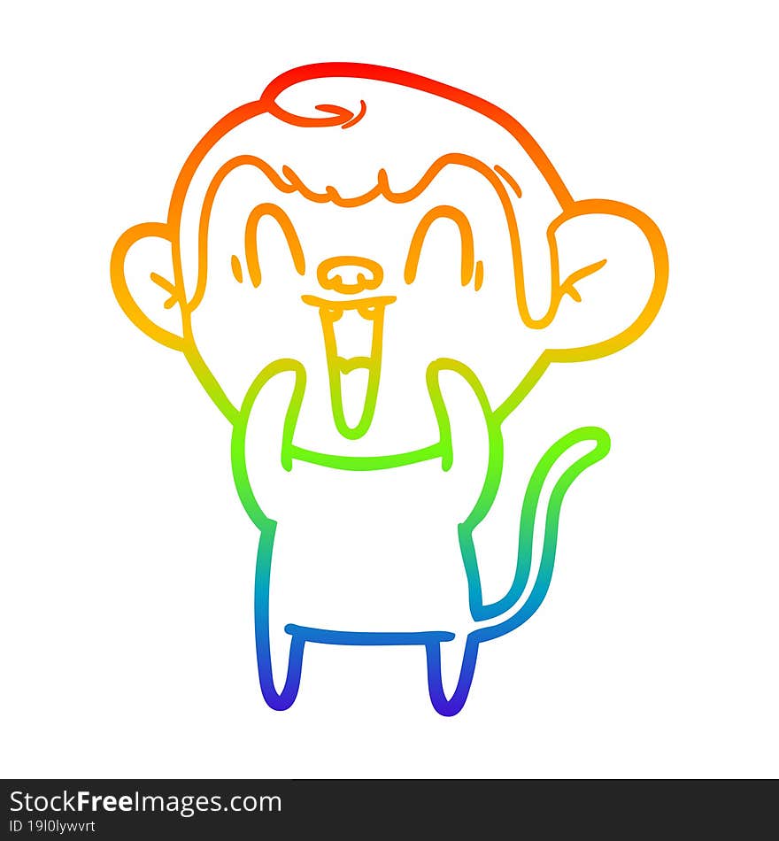 rainbow gradient line drawing of a cartoon laughing monkey