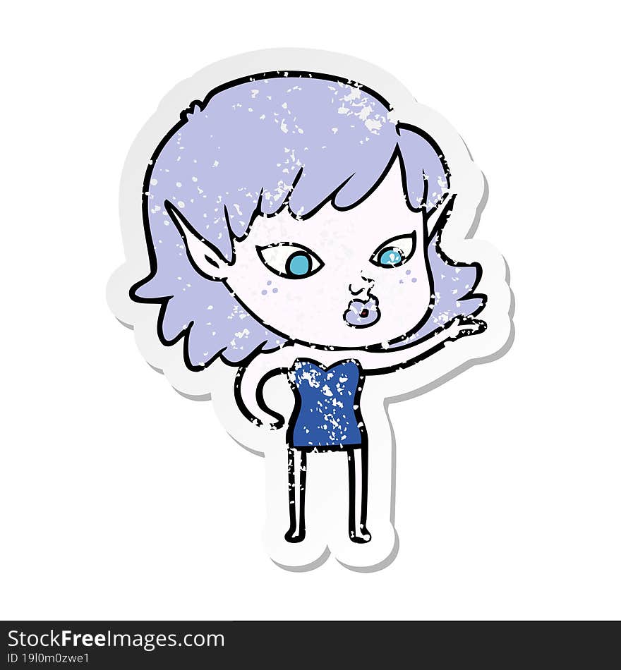 distressed sticker of a pretty cartoon elf girl