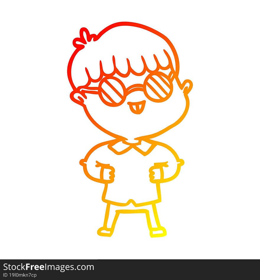 warm gradient line drawing cartoon boy wearing spectacles