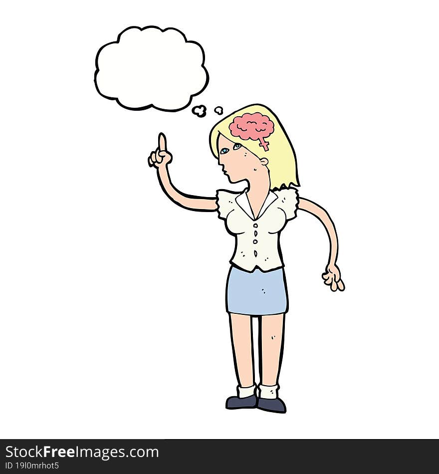 Cartoon Woman With Clever Idea With Thought Bubble