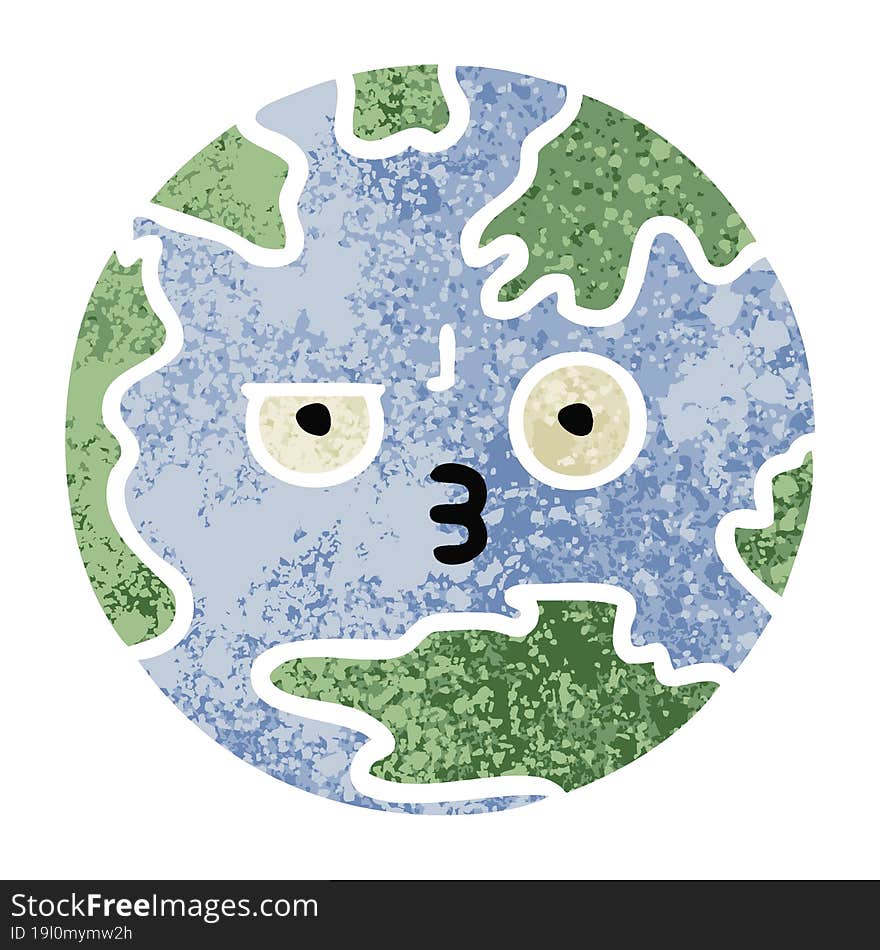 Retro Illustration Style Cartoon Planet Earth