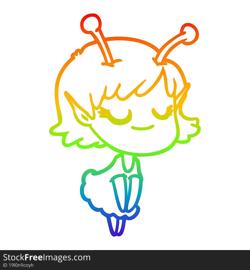 rainbow gradient line drawing smiling alien girl cartoon