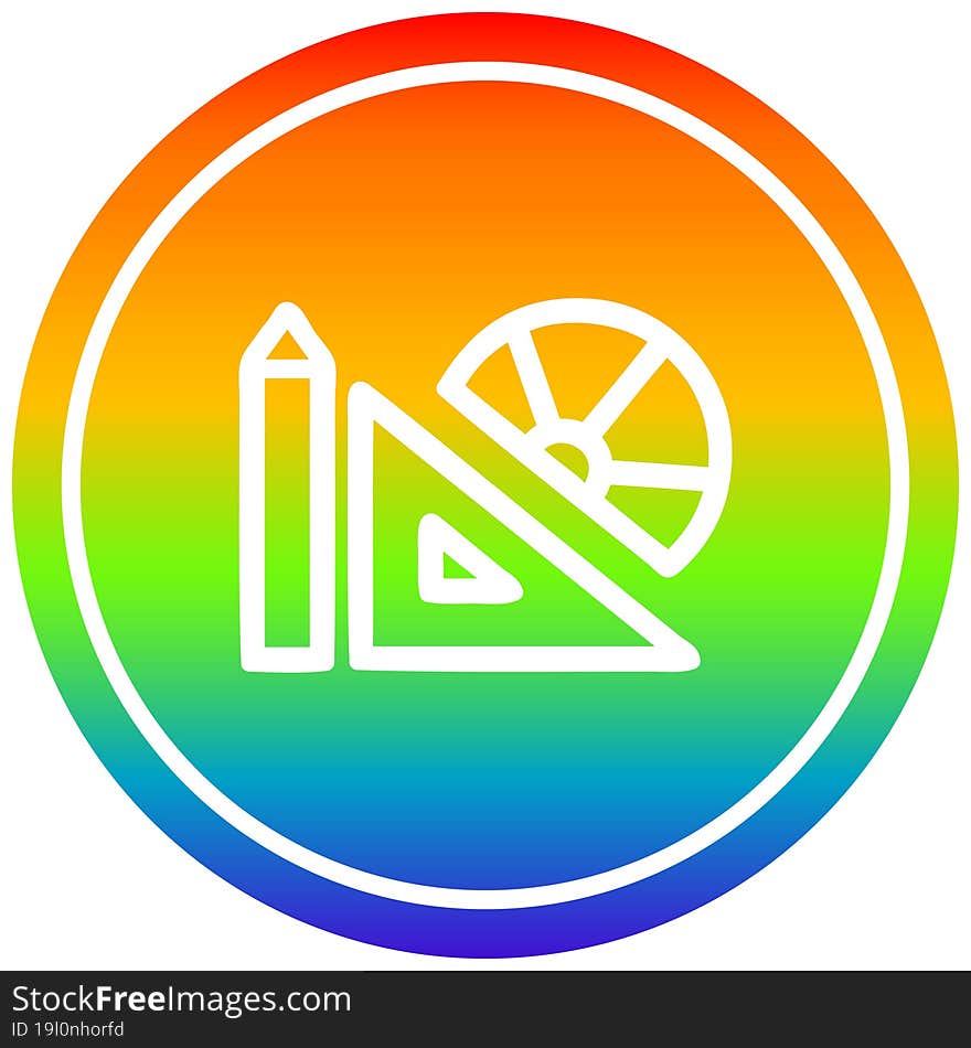 math equipment circular in rainbow spectrum