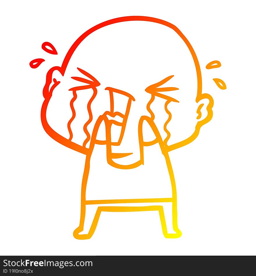 warm gradient line drawing cartoon crying bald man