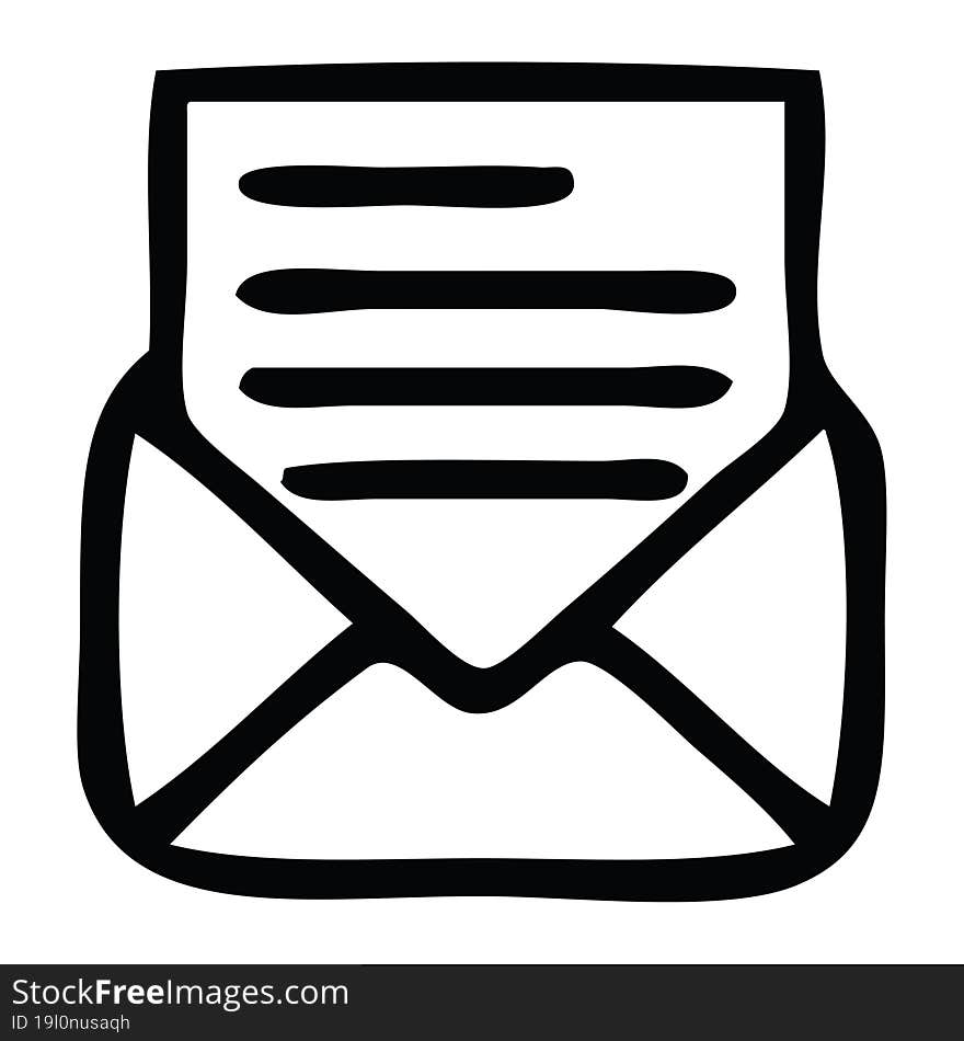 line drawing cartoon of a letter and envelope