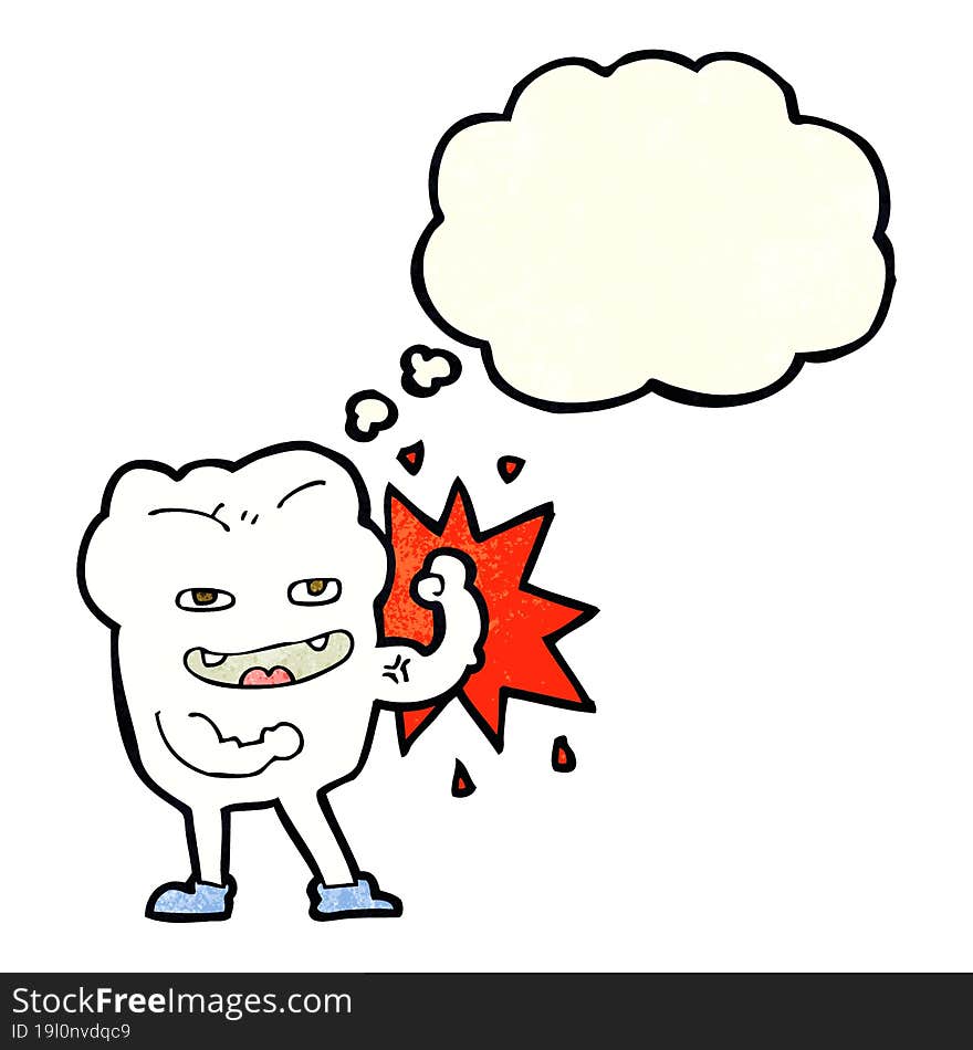 Cartoon Strong Healthy Tooth With Thought Bubble