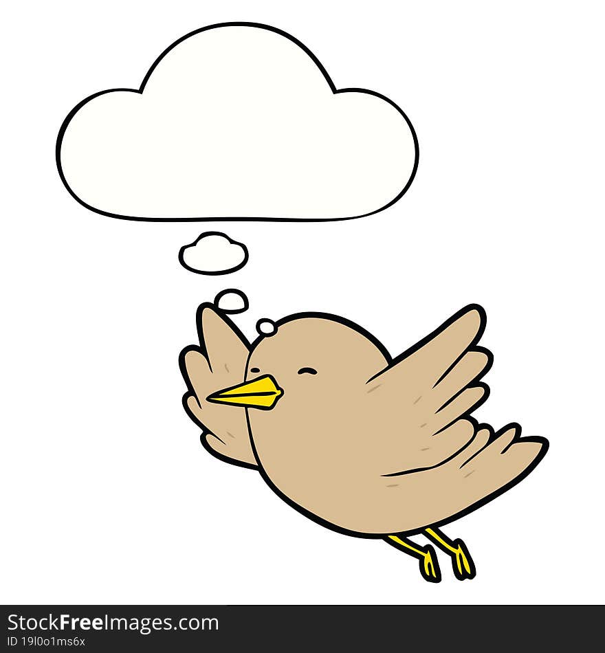 cartoon bird with thought bubble. cartoon bird with thought bubble