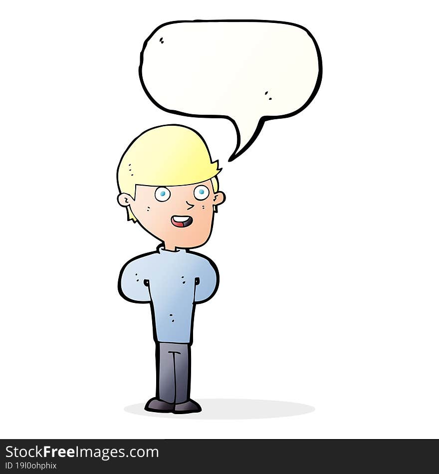 cartoon happy man with speech bubble