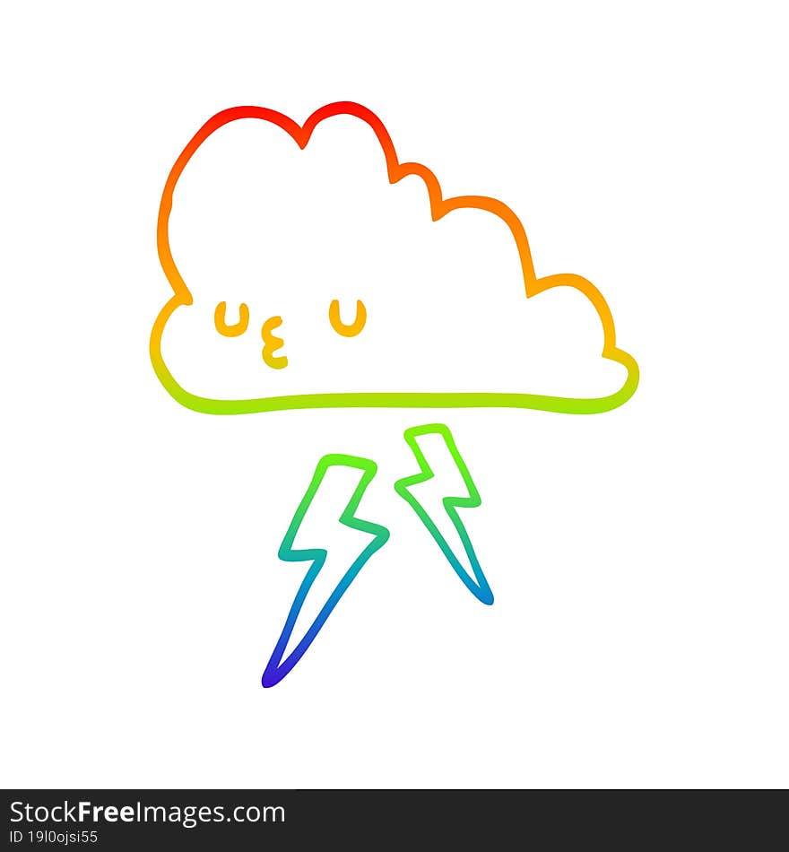 rainbow gradient line drawing of a cartoon storm cloud