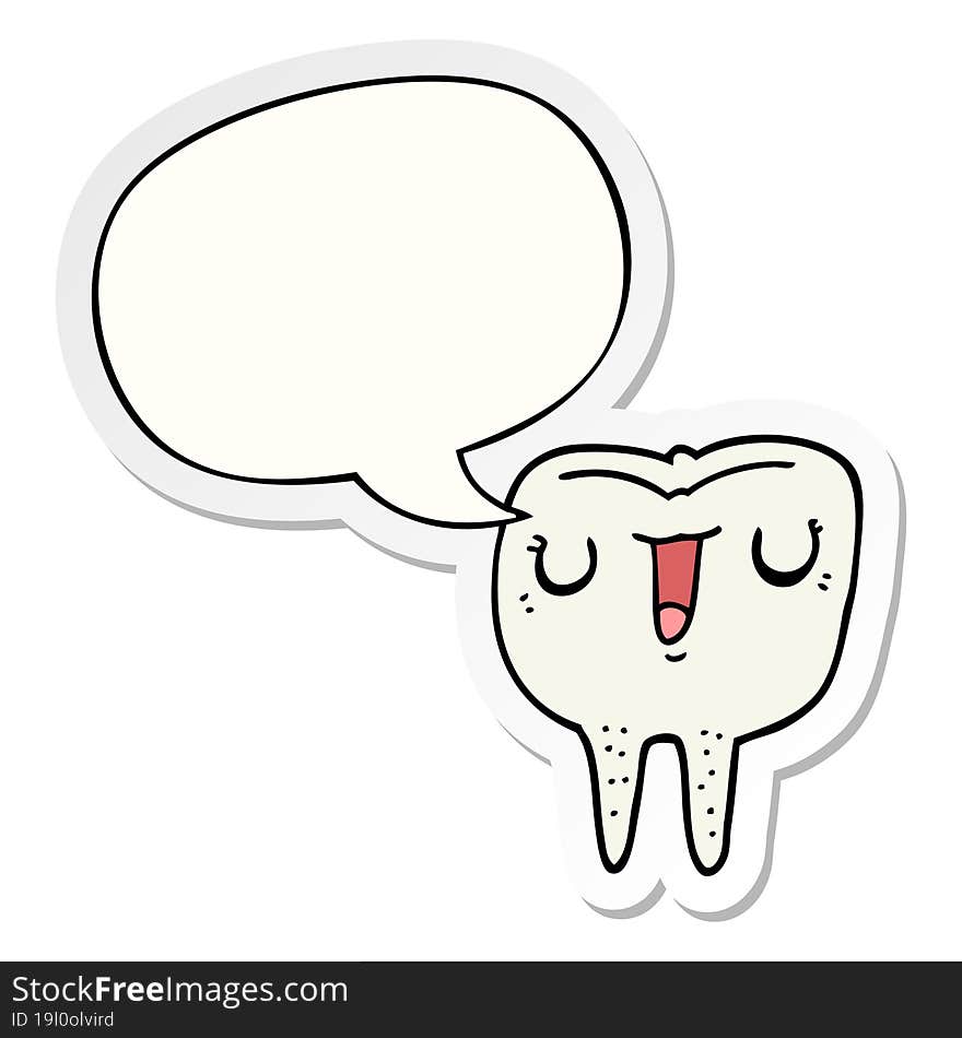 cartoon happy tooth and speech bubble sticker