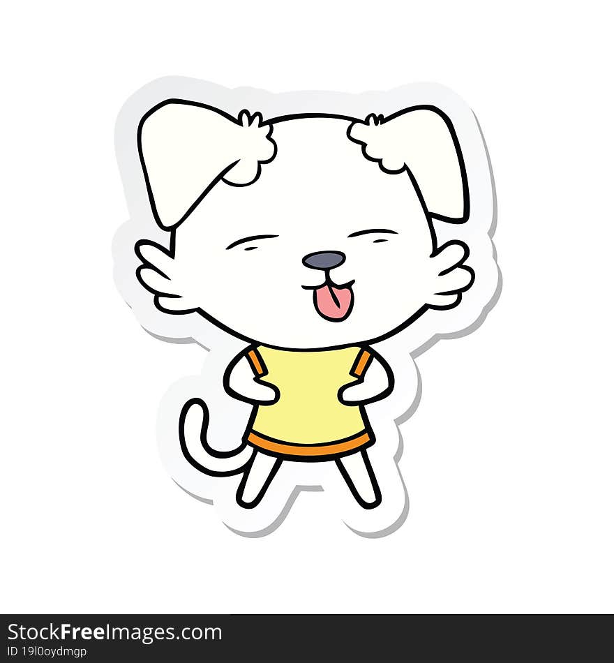 sticker of a cartoon dog sticking out tongue