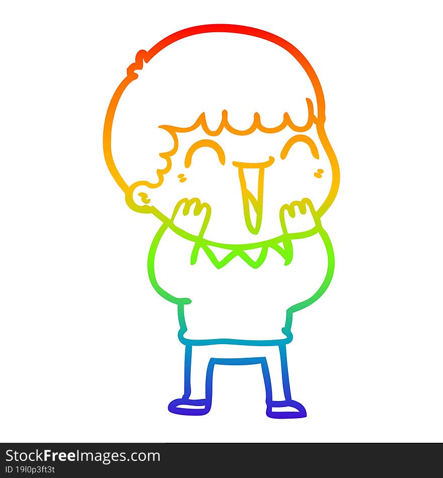 rainbow gradient line drawing of a cartoon happy man