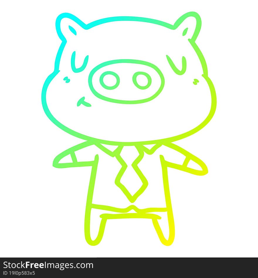 cold gradient line drawing cartoon content pig in shirt and tie