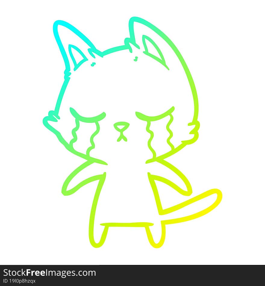 cold gradient line drawing crying cartoon cat