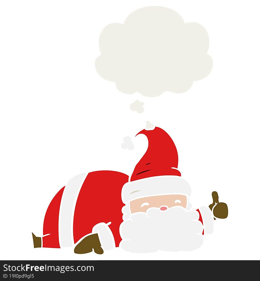 cartoon sleepy santa and thought bubble in retro style