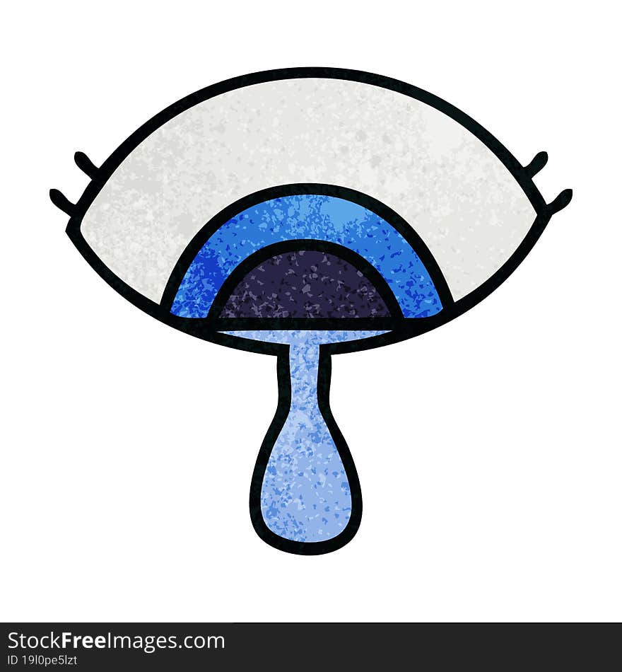 retro grunge texture cartoon of a crying eye