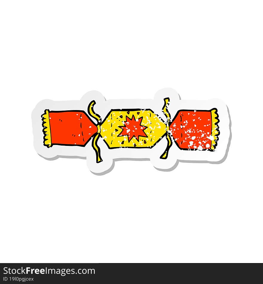 retro distressed sticker of a cartoon christmas cracker