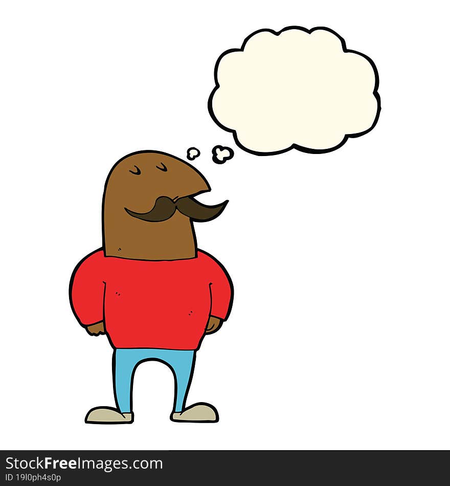 Cartoon Bald Man With Mustache With Thought Bubble