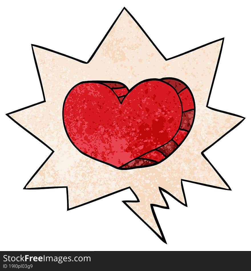 cartoon love heart with speech bubble in retro texture style