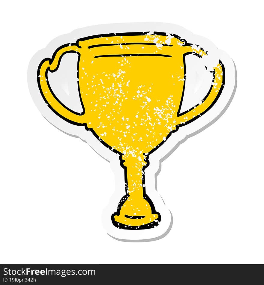 distressed sticker of a cartoon sports trophy