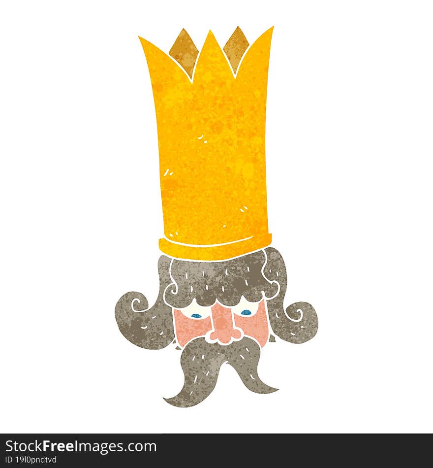 freehand retro cartoon king with huge crown