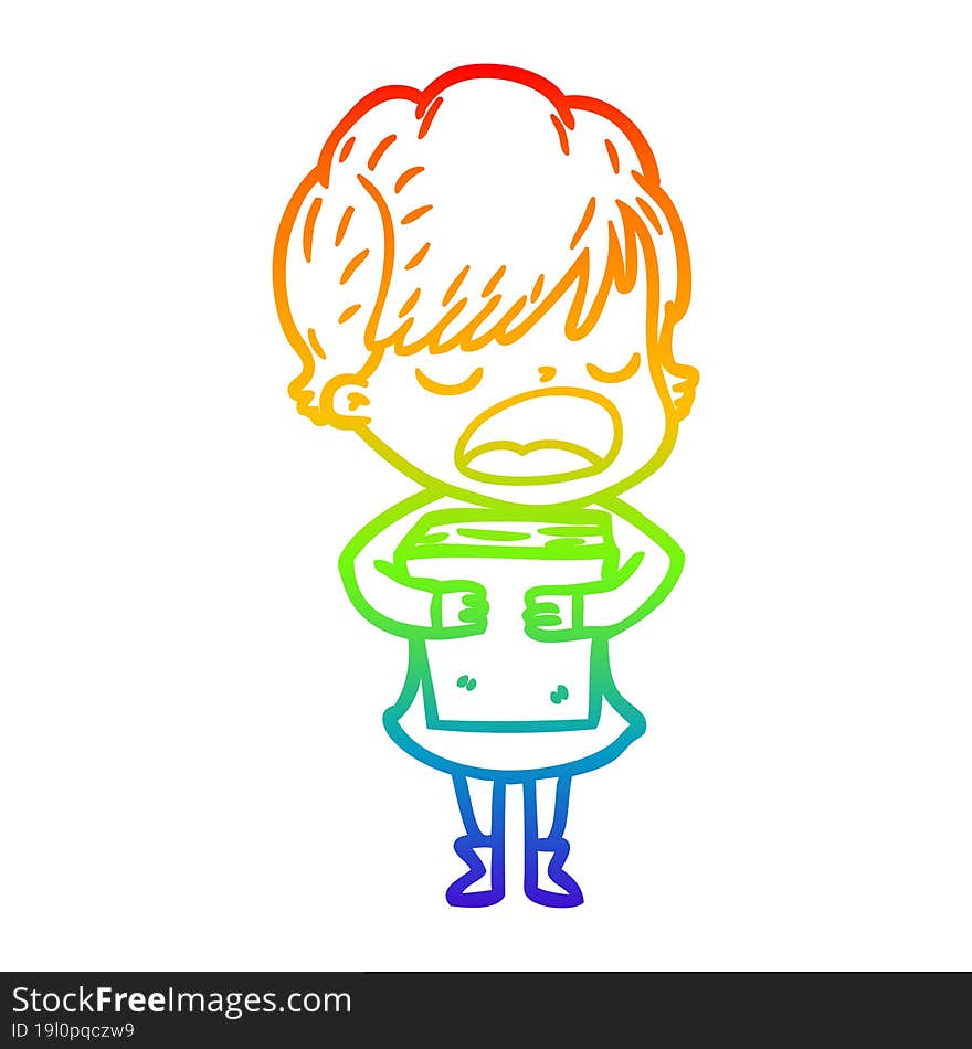 rainbow gradient line drawing cartoon woman talking