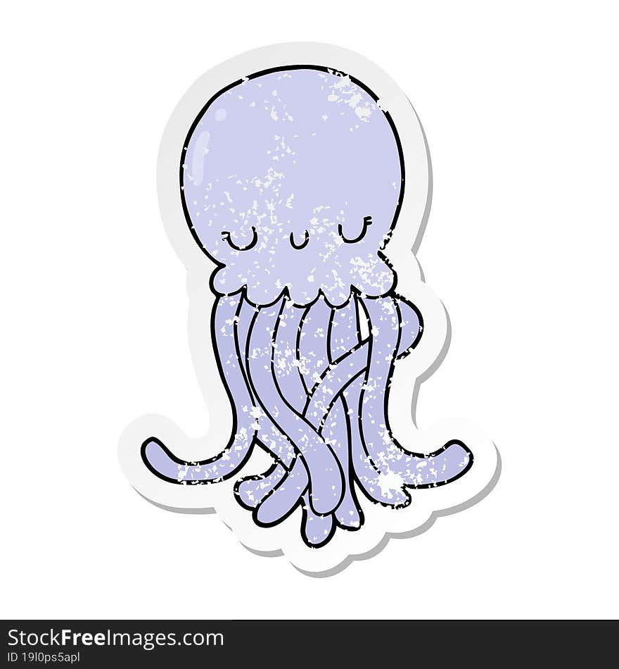 distressed sticker of a cute cartoon jellyfish