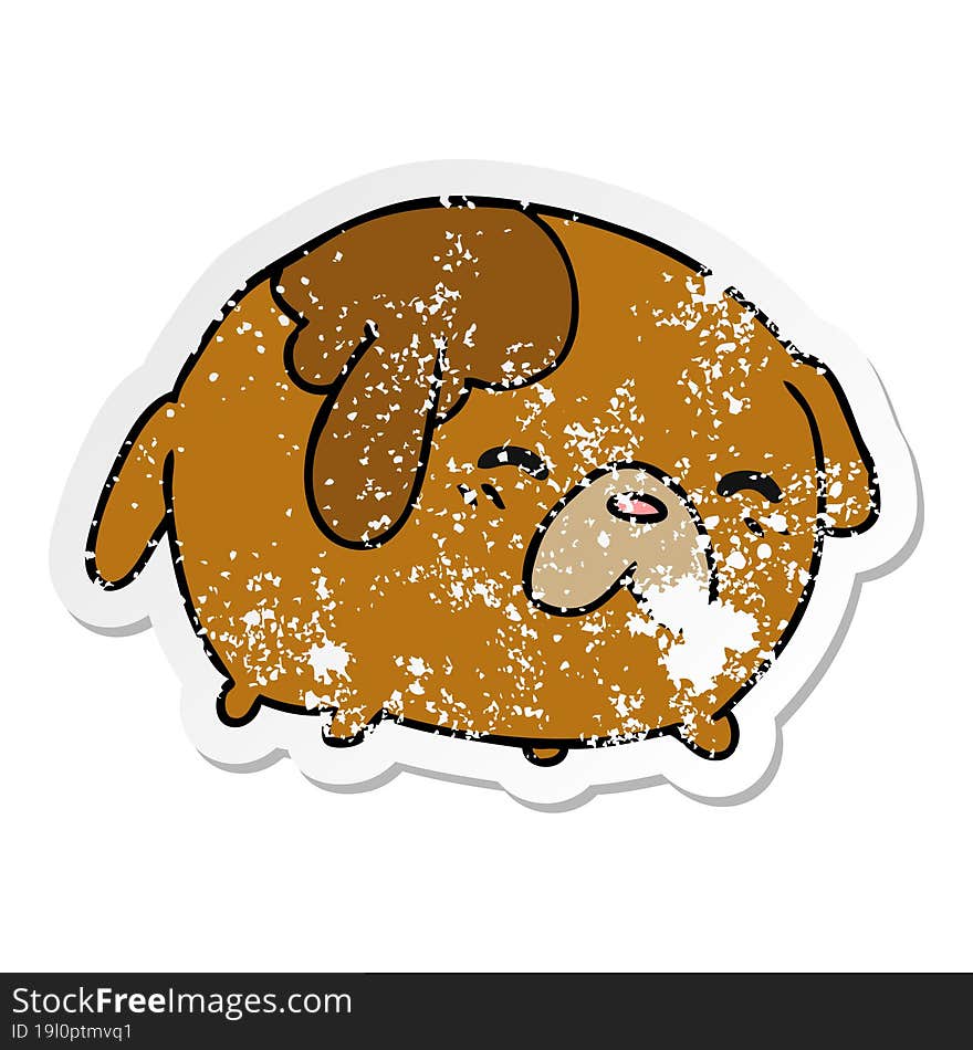 distressed sticker cartoon of cute kawaii dog