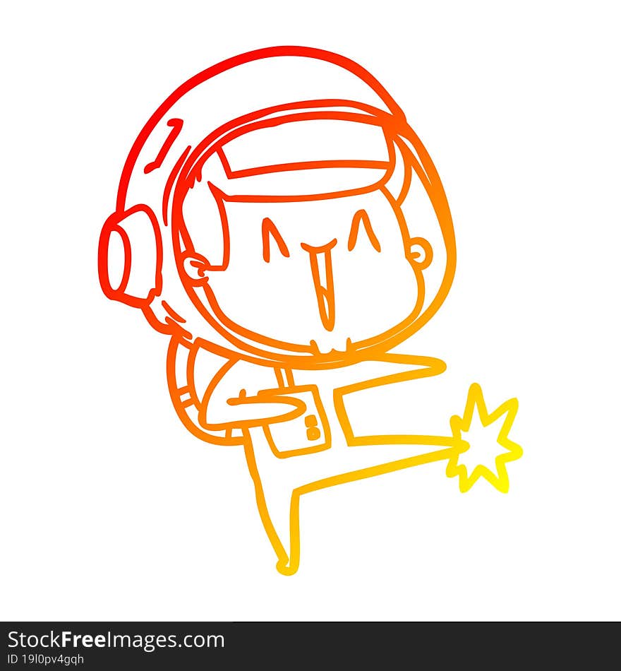 warm gradient line drawing of a happy cartoon astronaut dancing