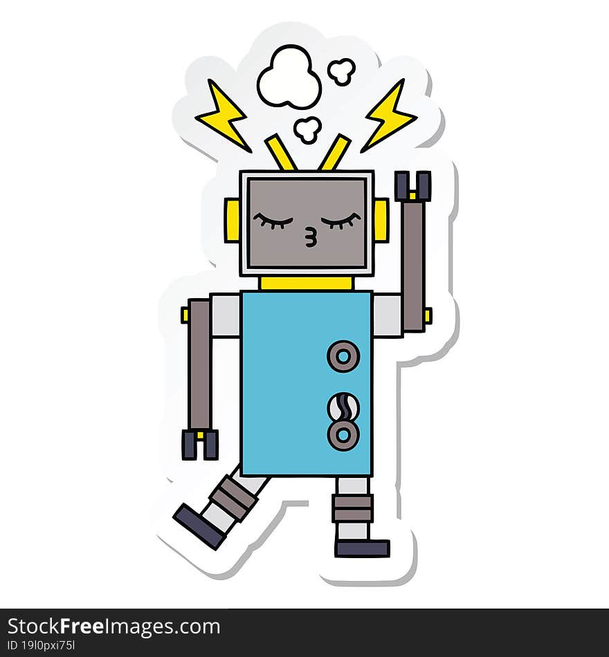 Sticker Of A Cute Cartoon Malfunctioning Robot