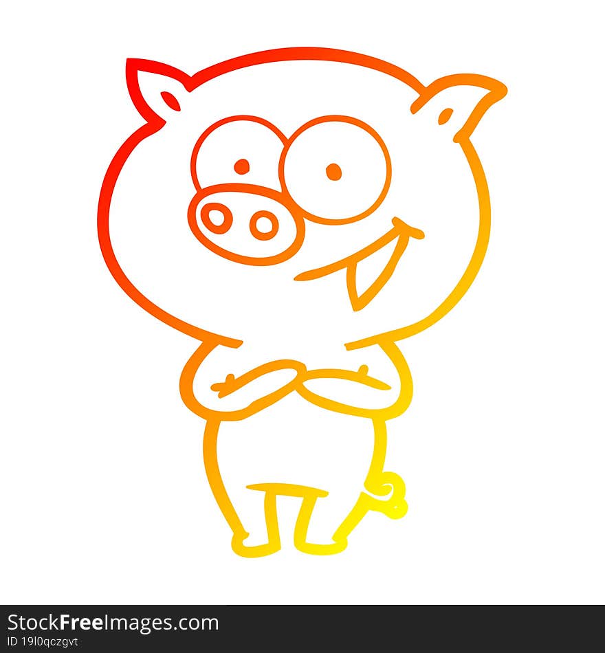 warm gradient line drawing of a cheerful pig cartoon