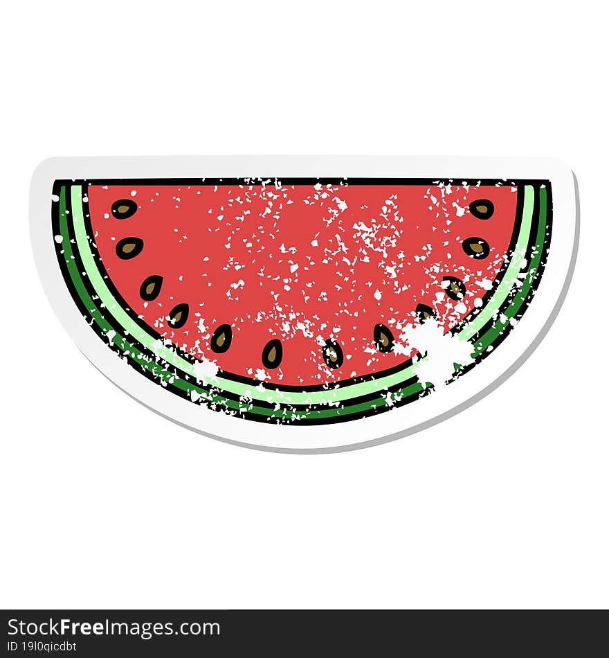 distressed sticker of a quirky hand drawn cartoon watermelon