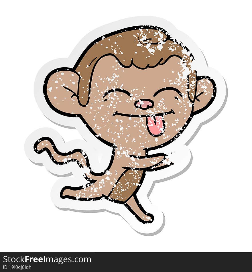 Distressed Sticker Of A Funny Cartoon Monkey Running